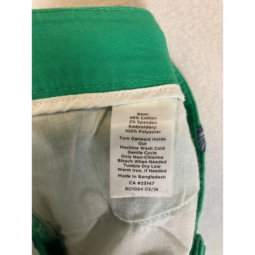 Coastal Preppy Talbots Women 4P Green‎ Embroidered Shell Starfish Ankle Pants